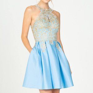 Eureka 8019 Halter Short Dress with Pockets Lt.Blue